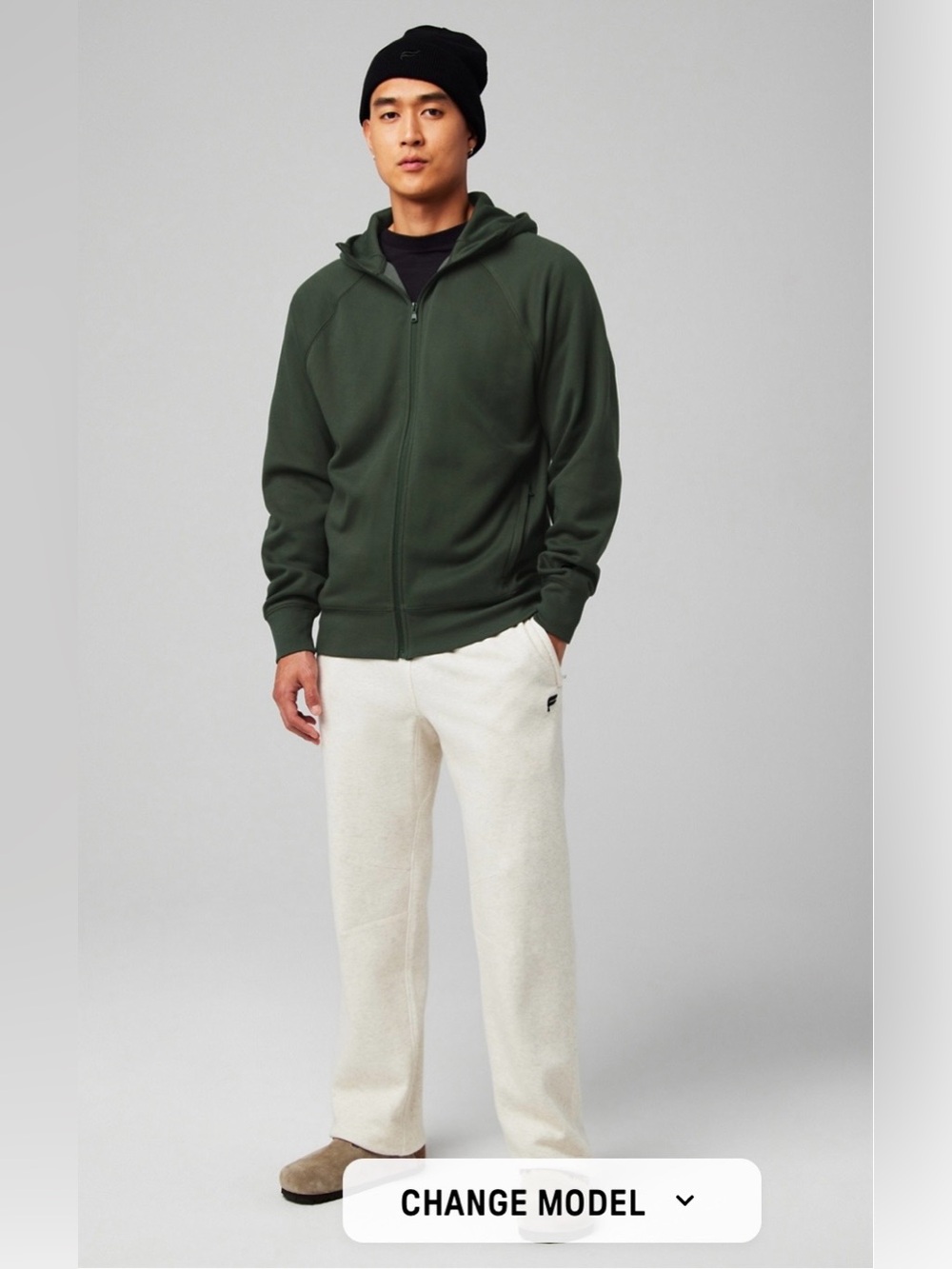 Fabletics Men's Deep Olive Green Full-Zip Hoodie Sweater